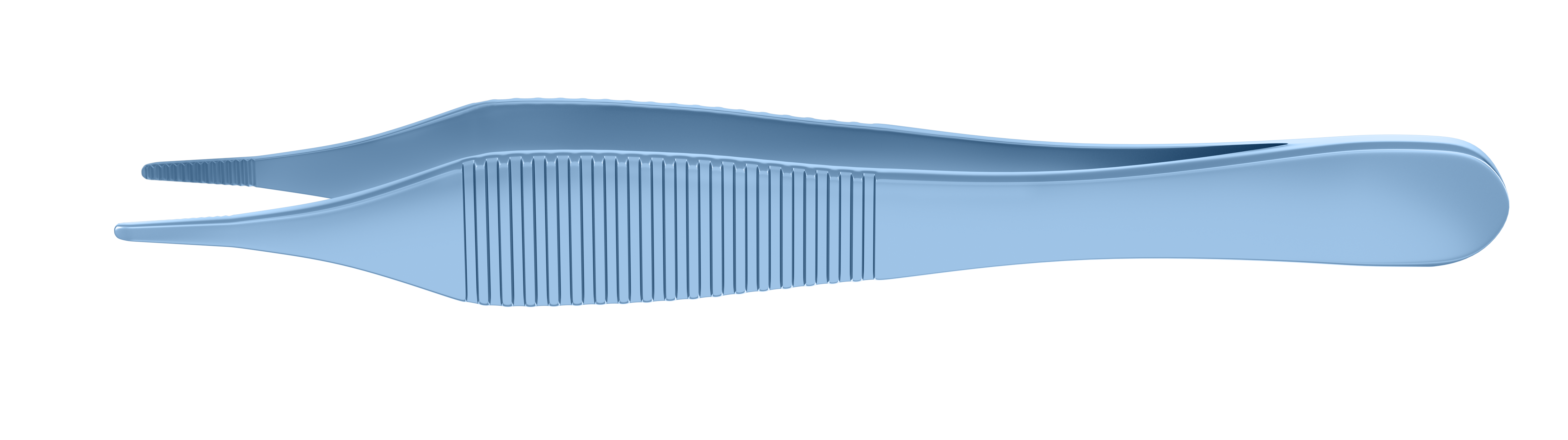 Titanium Adson Dressing Forceps from the side, highlighting the flat handle and precision tips, ideal for medical use.