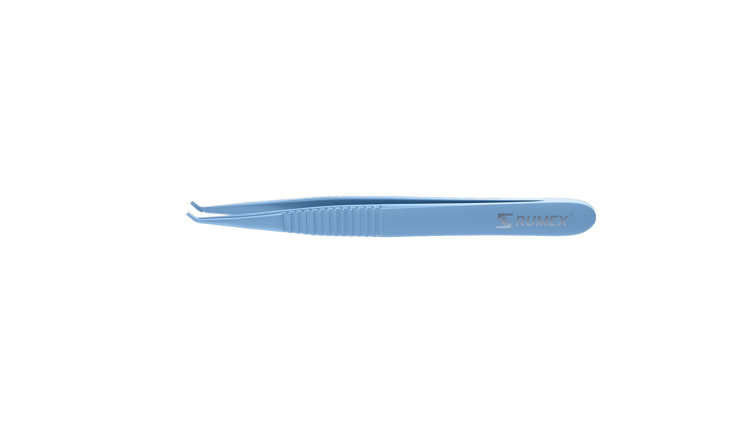 Titanium Ahmed valve insertion forceps viewed from the front, showcasing the precision tips for glaucoma surgery.