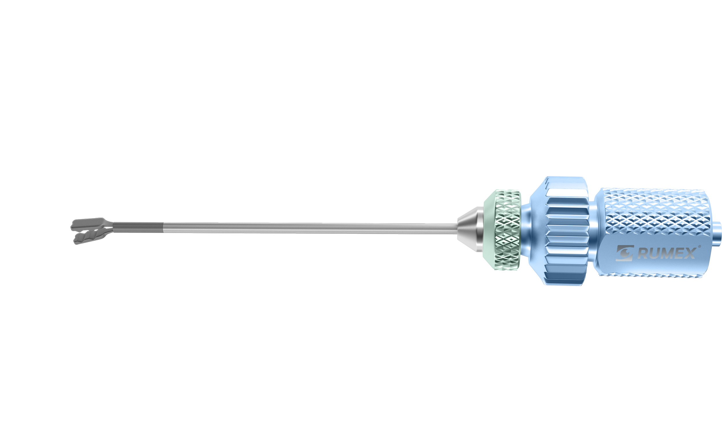 Close-up of cartridge loading forceps tip showing atraumatic wave-like design