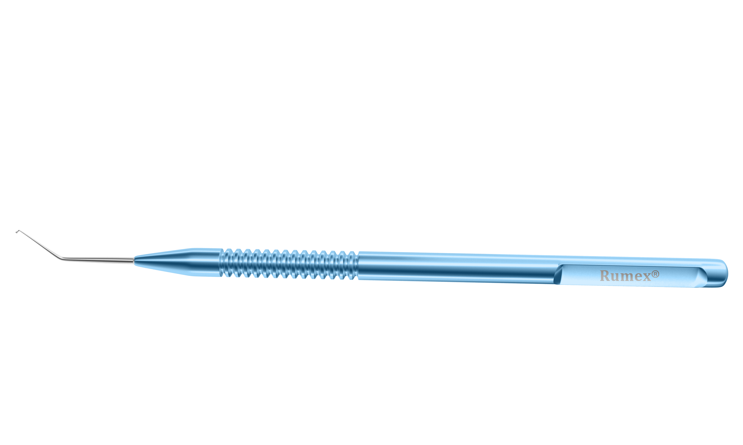 Titanium handle phaco chopper showcasing its elongated blade from a side angle.