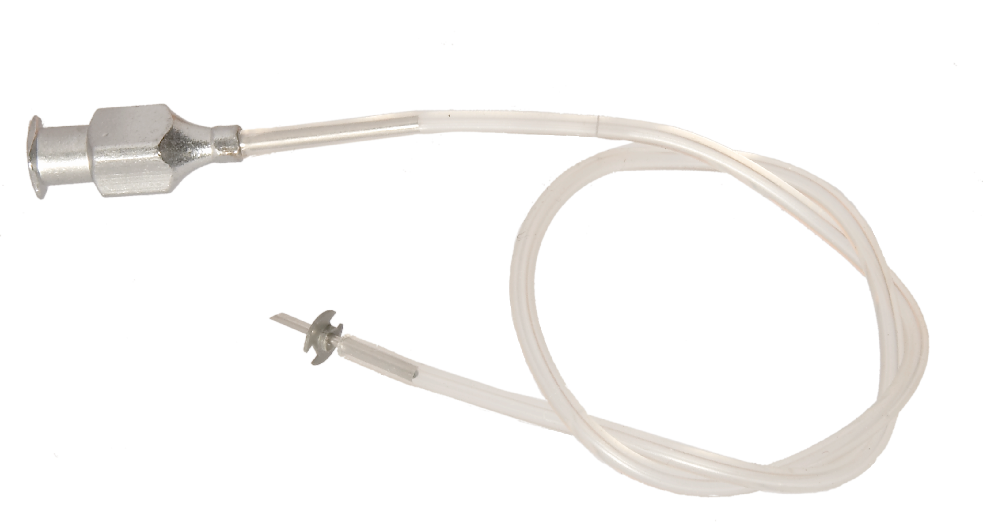 Close-up of reusable silicone infusion cannula with 20 gauge tip for medical procedures