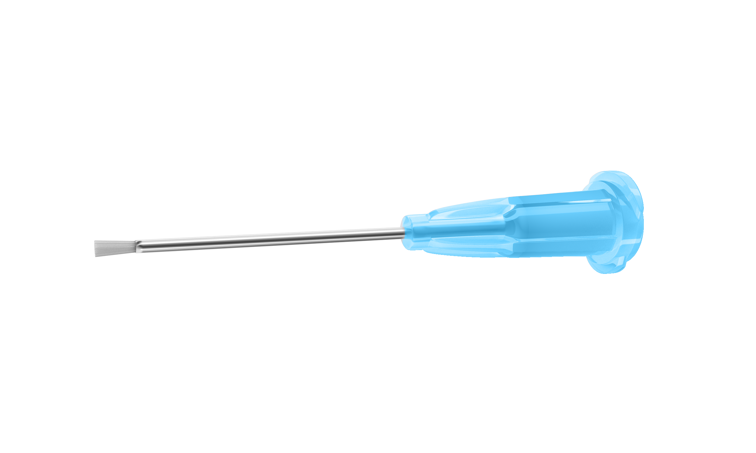 Detailed view of a 27 gauge disposable retinal cannula for eye surgery