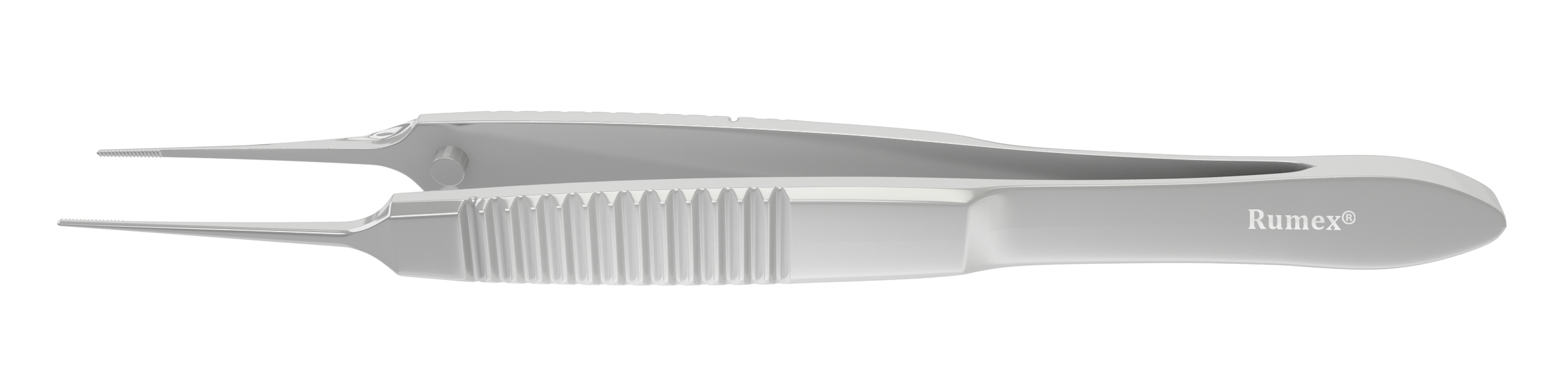 Stainless steel iris forceps with serrated tips for precise eye surgery