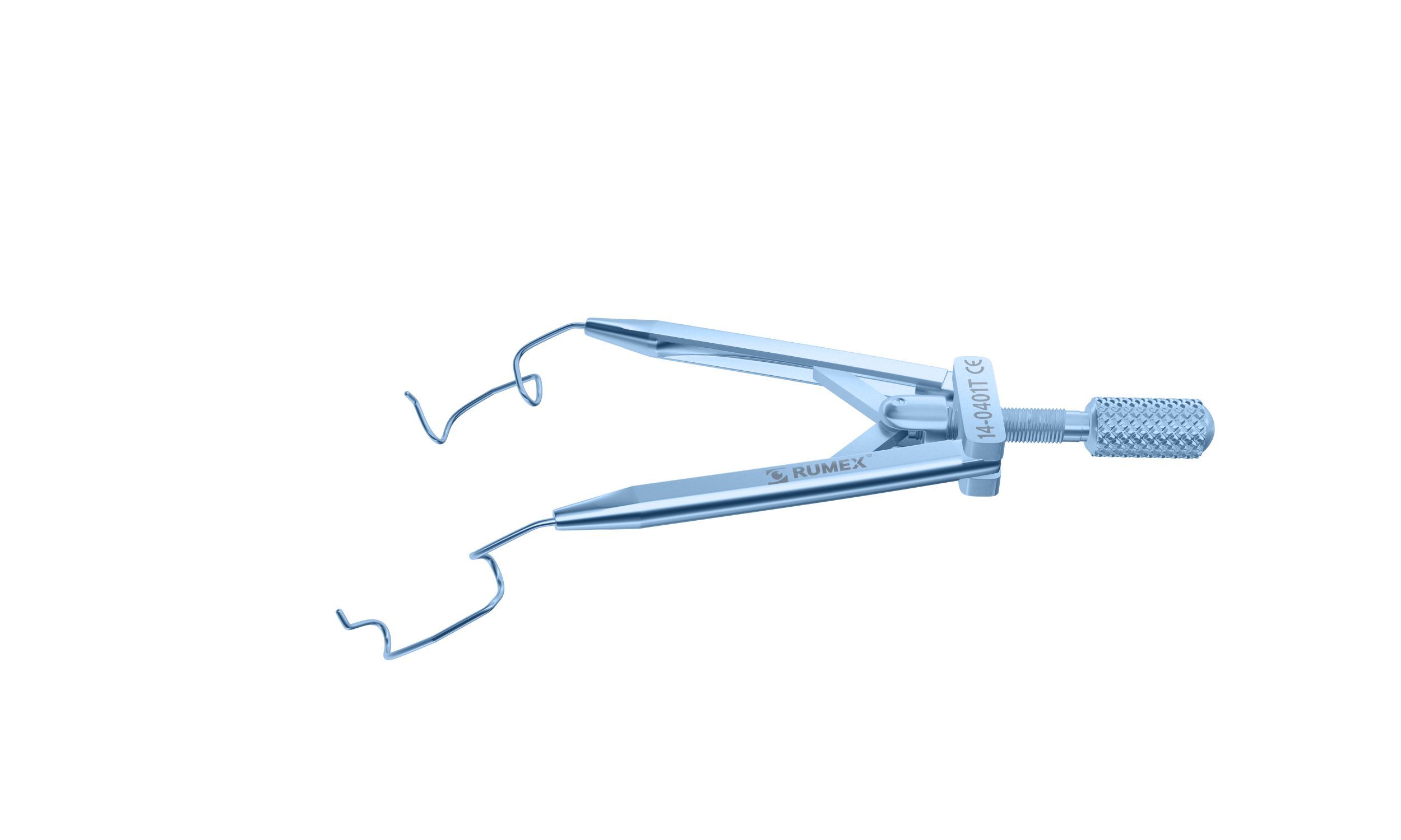 Close-up of the Titanium Lieberman Temporal Speculum showcasing its V-shaped blades.