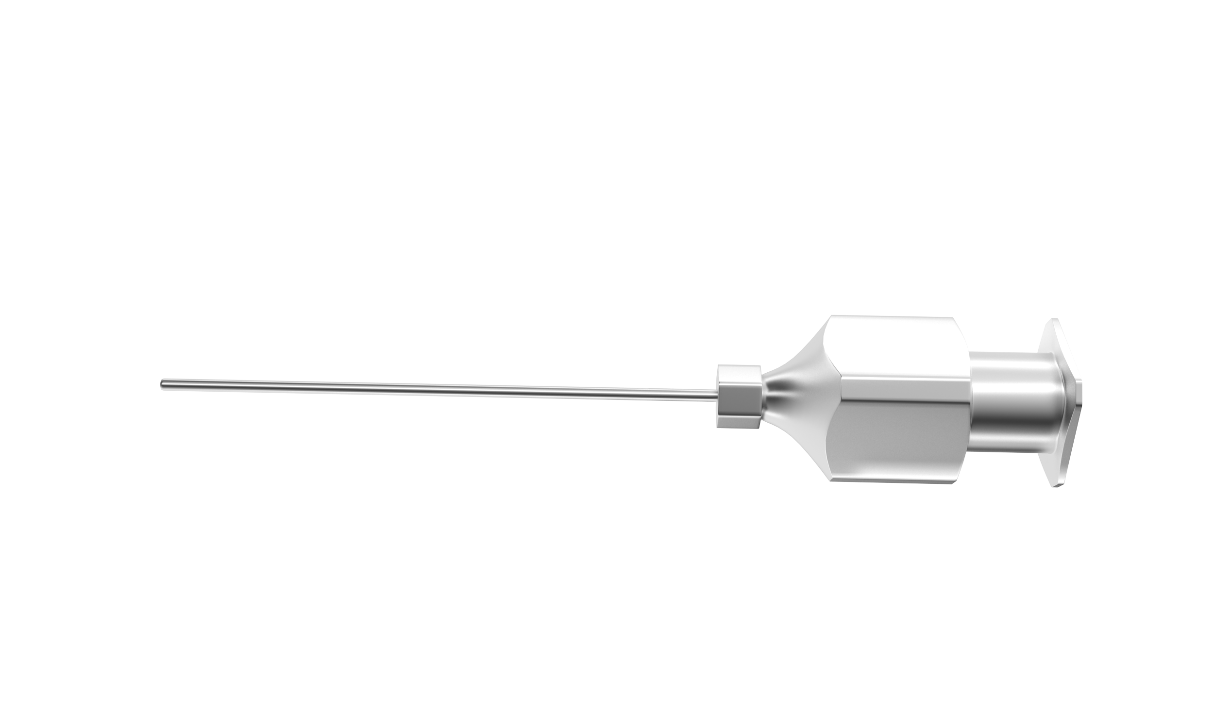 Close-up of a blunt tip 30 gauge ophthalmic cannula for eye microsurgery