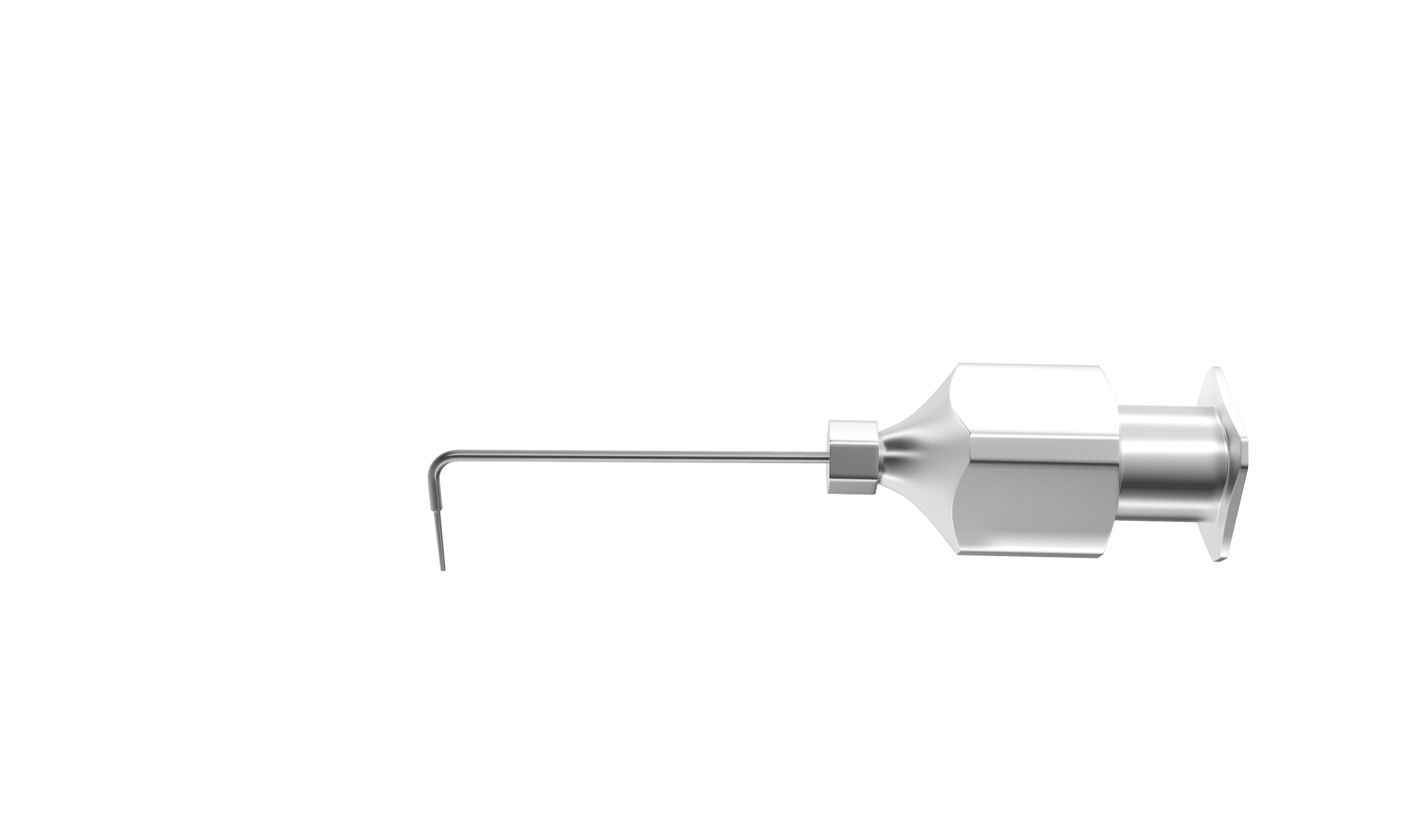 ViscoFlex glaucoma surgery cannula shown at an angle, highlighting the 5mm beveled tip.