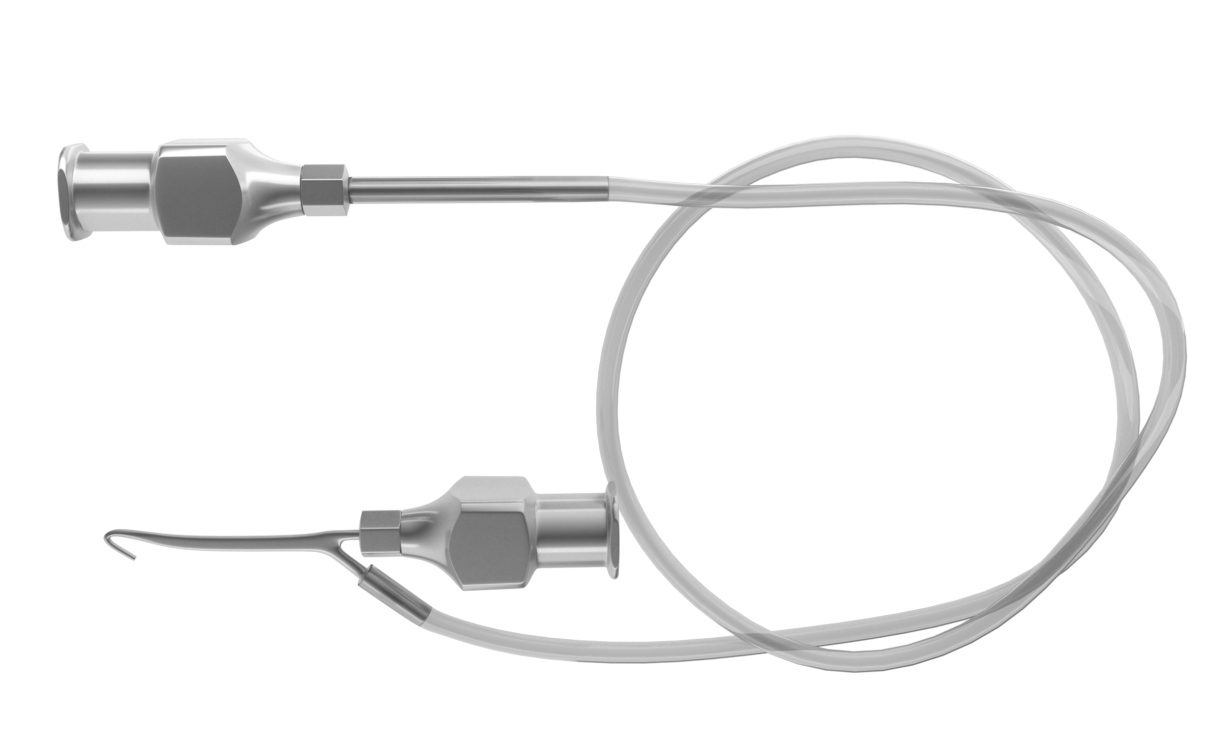 J shaped I/A cannula with silicone tubing used in eye surgery
