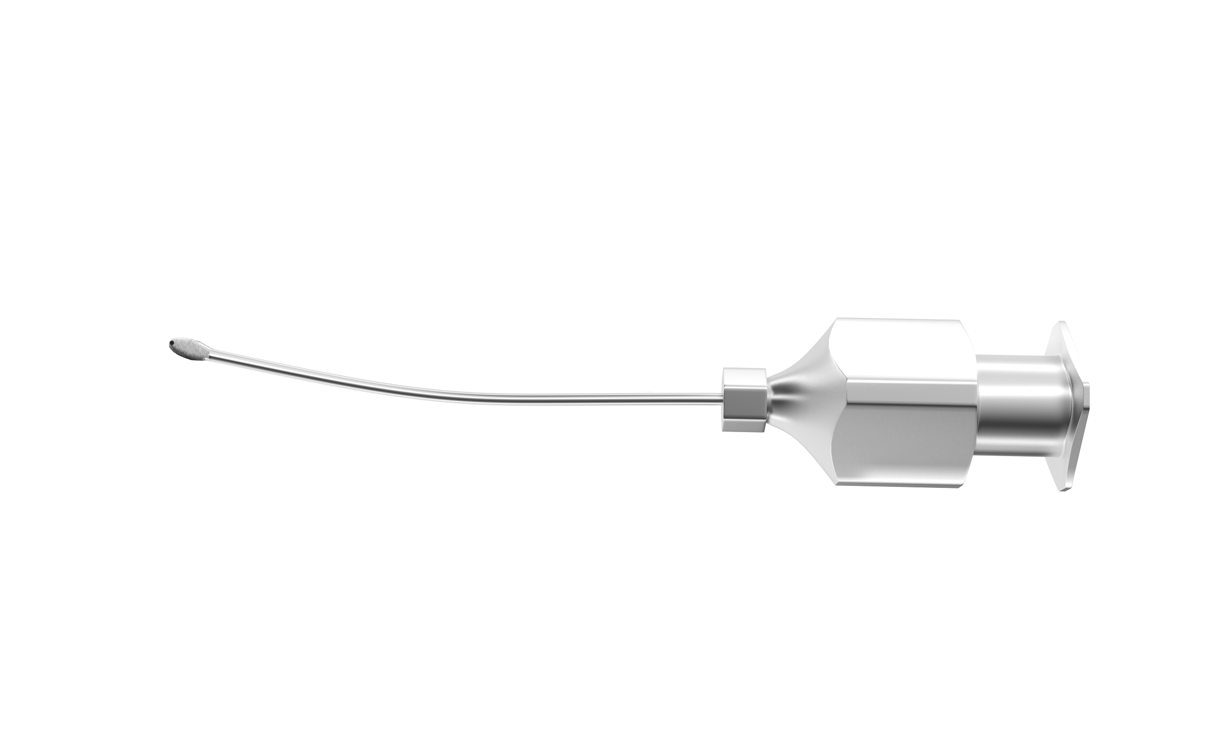 Jensen capsule polisher with curved sandblasted tip, showcasing its precision for cataract surgery.