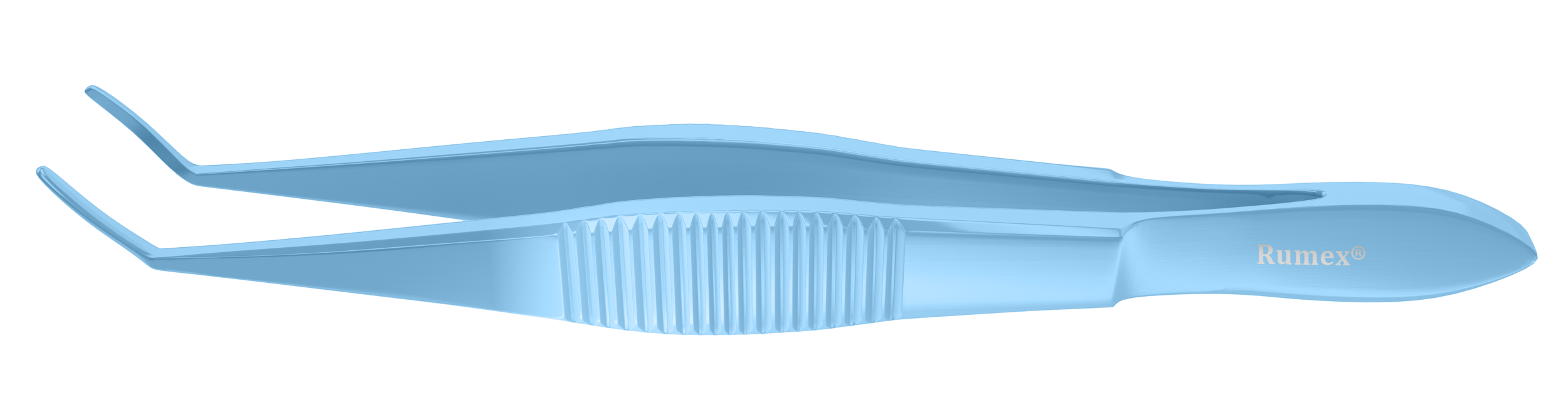 Flat handle titanium acrylic lens forceps shown at 105mm length for lens insertion procedure