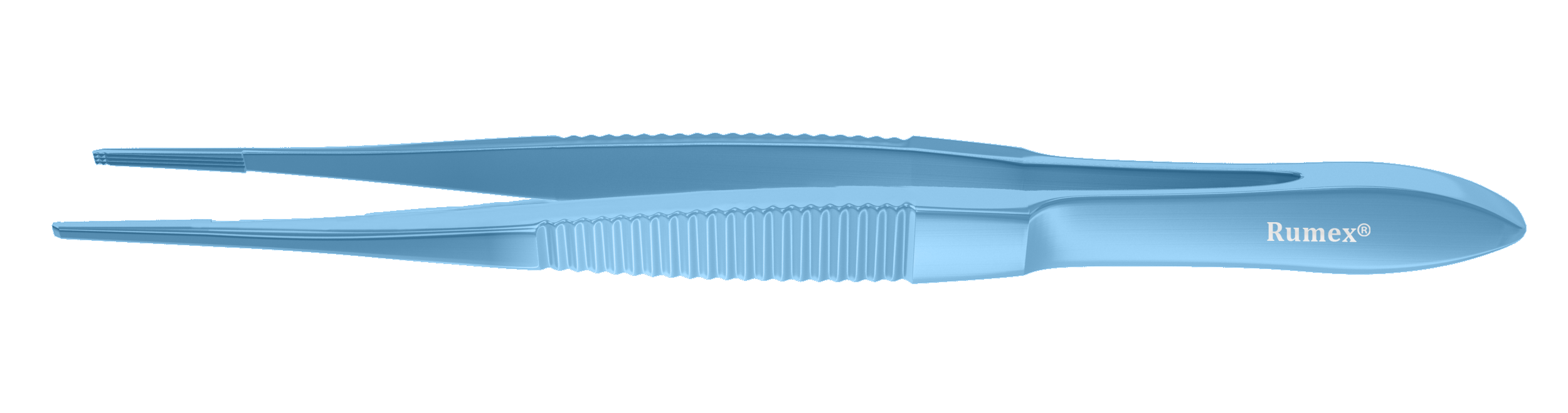 Close-up of precision atraumatic titanium forceps showing serrated tips for delicate procedures.