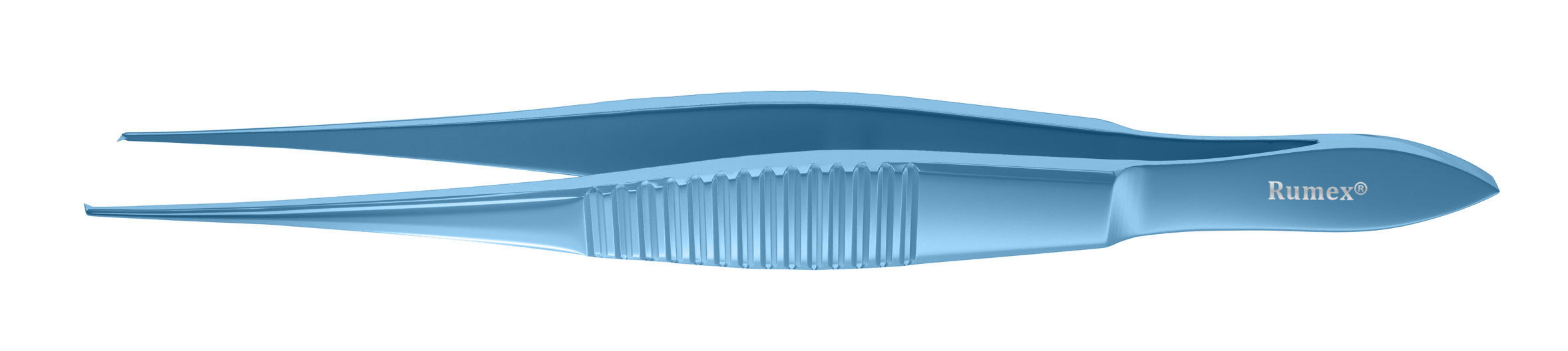 Close-up of titanium rectus forceps showcasing the flat serrated handle and precision teeth.