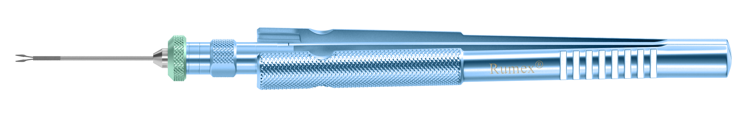 Close-up of crocodile tip 25 gauge forceps during membrane peeling procedure
