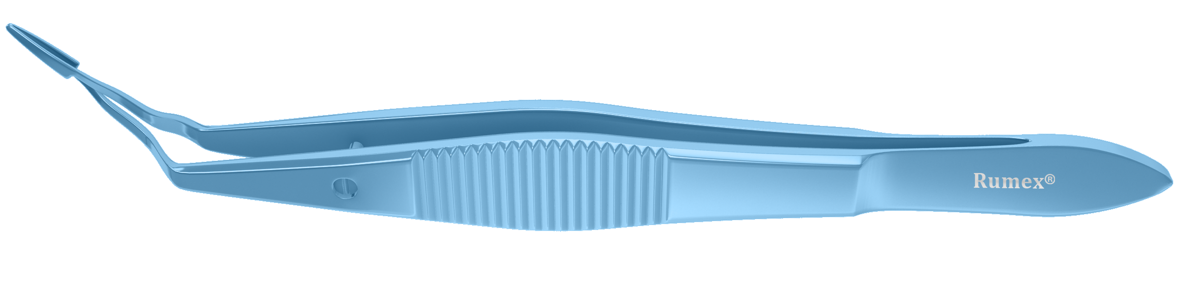Acrylic lens forceps with titanium construction, angled view for precision handling