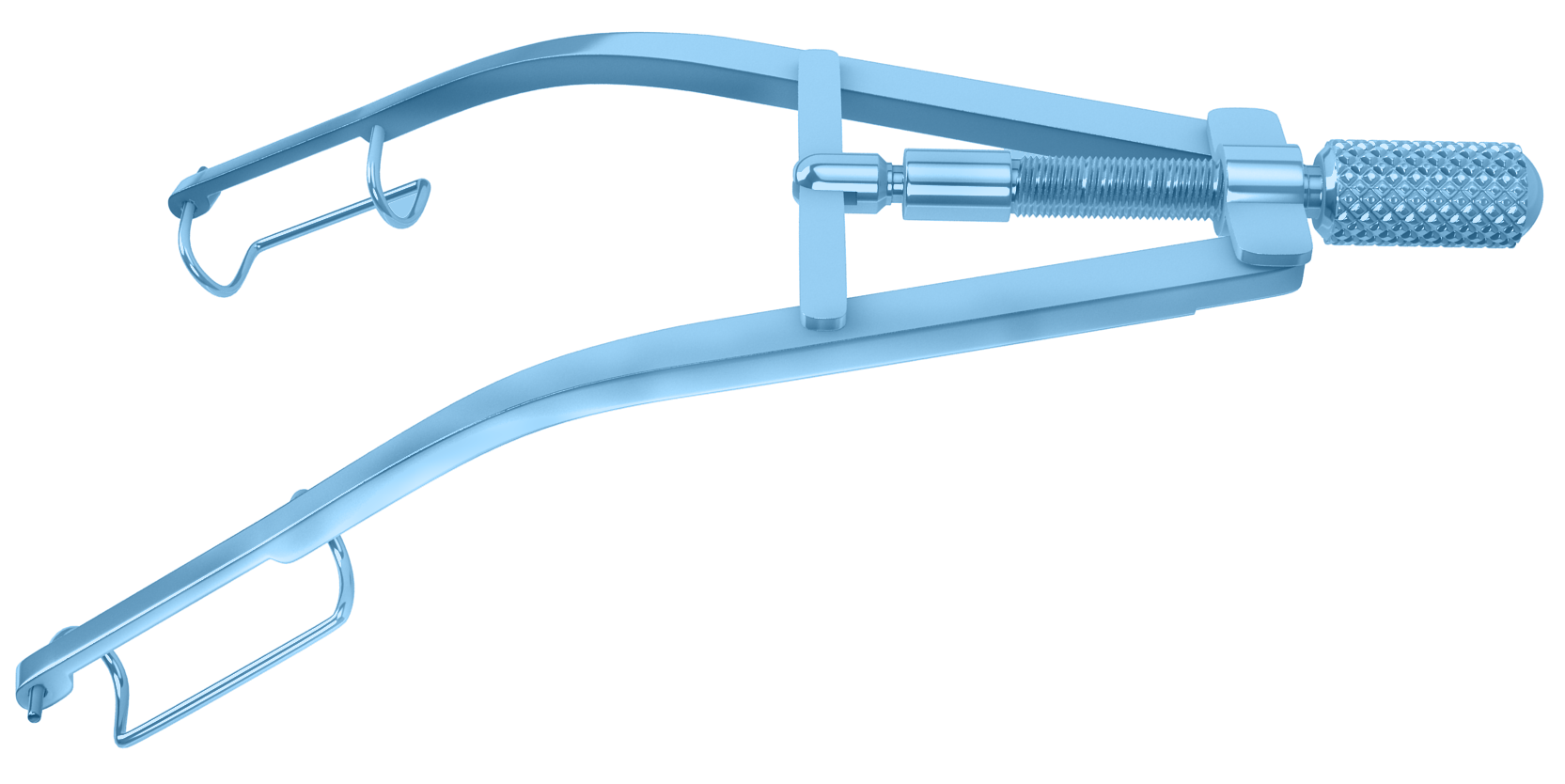 Close-up view of the adjustable Castroviejo eye speculum highlighting its titanium construction.