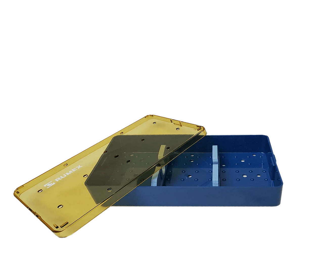 Sterilization Tray Pro 539R showing silicone inserts and dimensions.