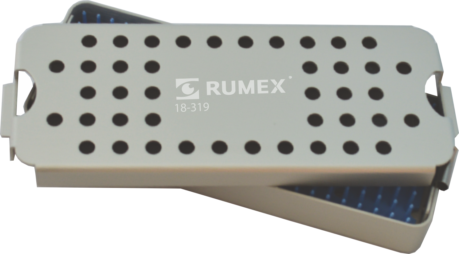 Aluminum sterilization tray with silicone mat, ideal for surgical tools.