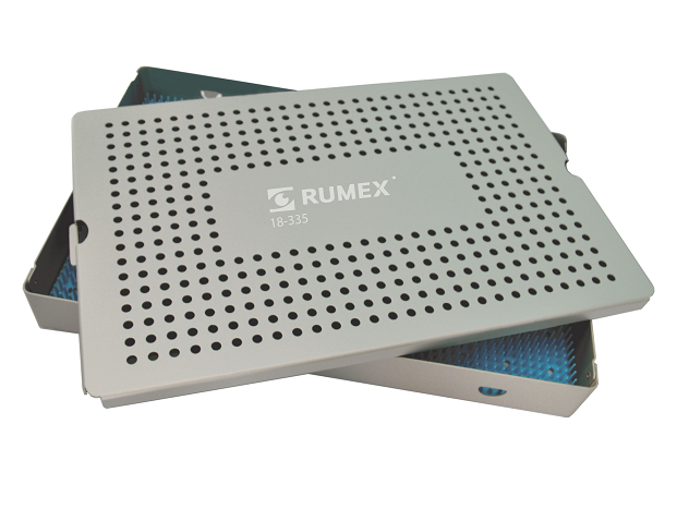 View of the elite aluminum sterilization tray with silicone mat showing its dimensions.