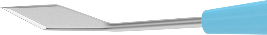 Angled view of SL-24 disposable knife showcasing single bevel tip for corneal precision