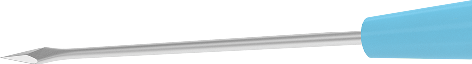 A close-up of the VRS-20 MVR knife showcasing the blade and safety lid for sterile handling