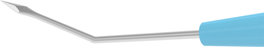 Disposable MVR surgical knife angled for precise incisions, safety system visible