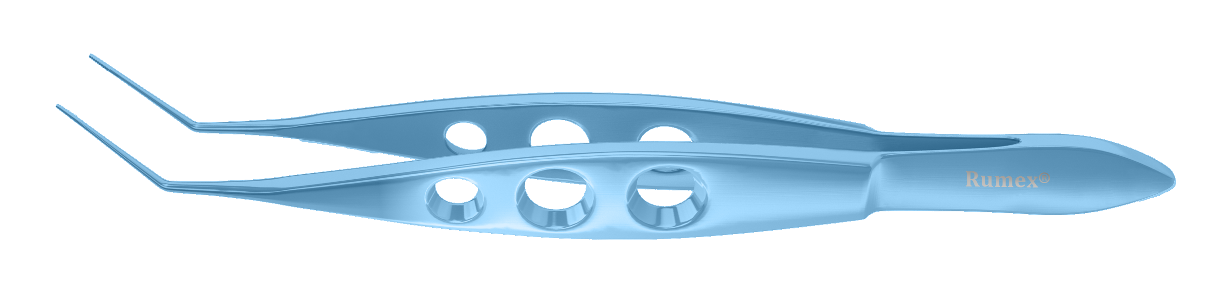 Titanium nucleus removal forceps displaying precision grip for eye surgery.