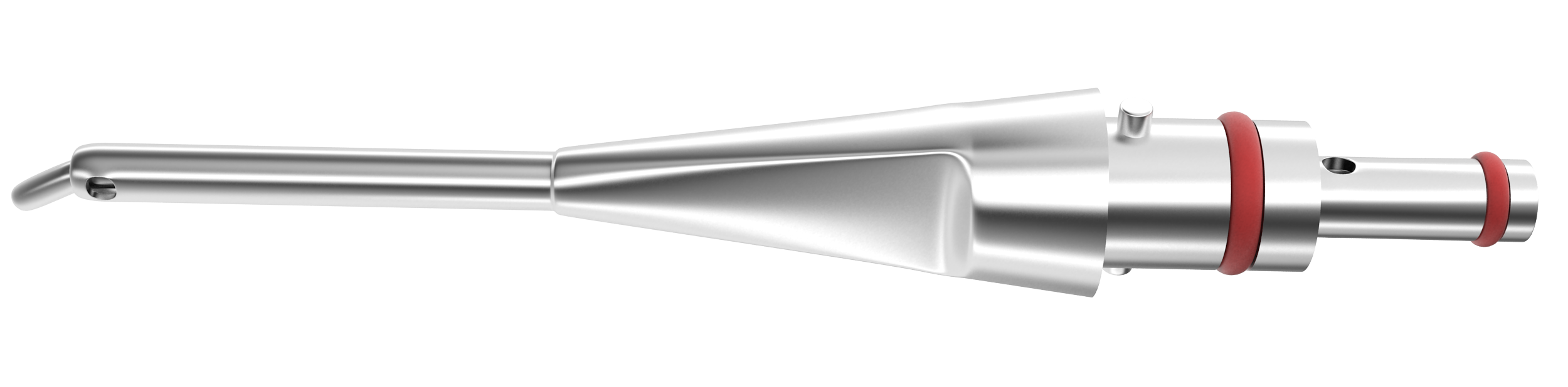 Close-up of Thornton 20° angled surgical tip showing exact bend for irrigation aspiration use
