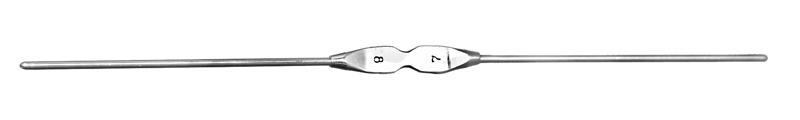 Stainless steel Bowman lacrimal probe shown from the tip for precise nasal duct insertion