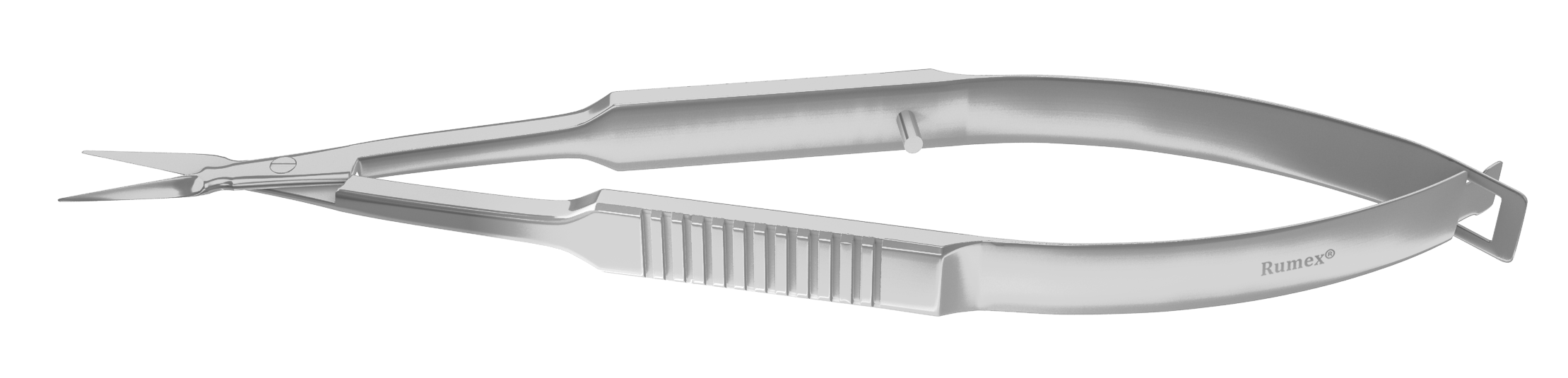Close-up of Vannas capsulotomy scissors with sharp tips and stainless steel finish