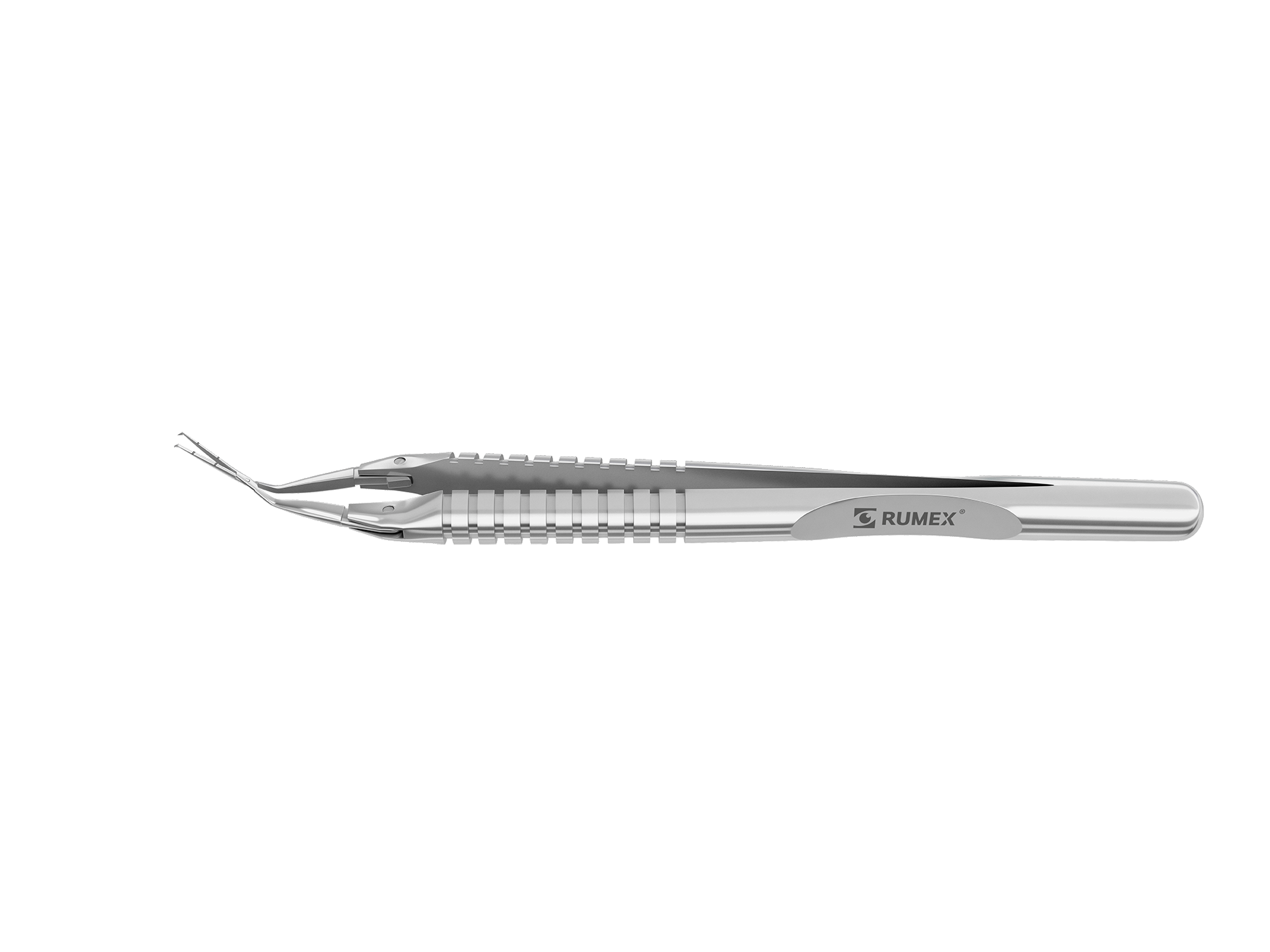 Precision capsulorhexis forceps showing cross-action mechanism for ophthalmic use.