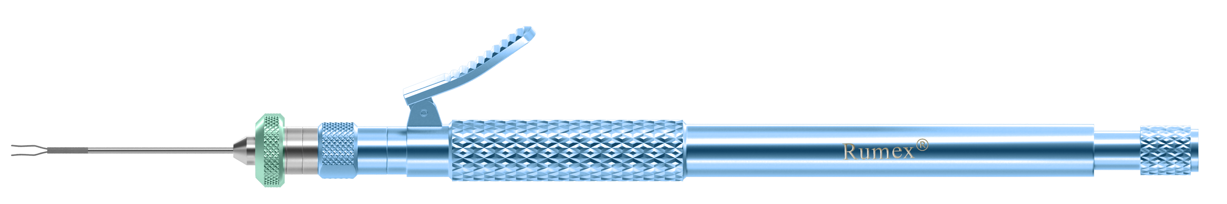 Close-up of Avci foreign body forceps tip showing stainless steel tube and anti-glare finish