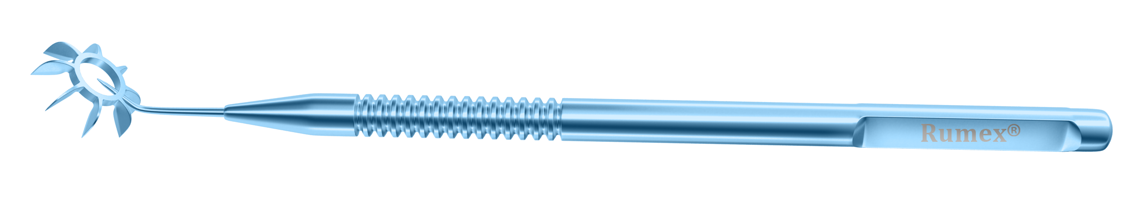 Precision Corneal Marker with center pointer and radial blades from a top view.