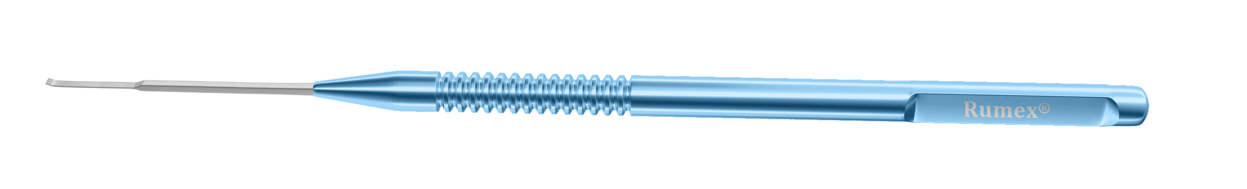 OphthoVision membrane scratcher in use during retinal surgery showing its thin, flat tip