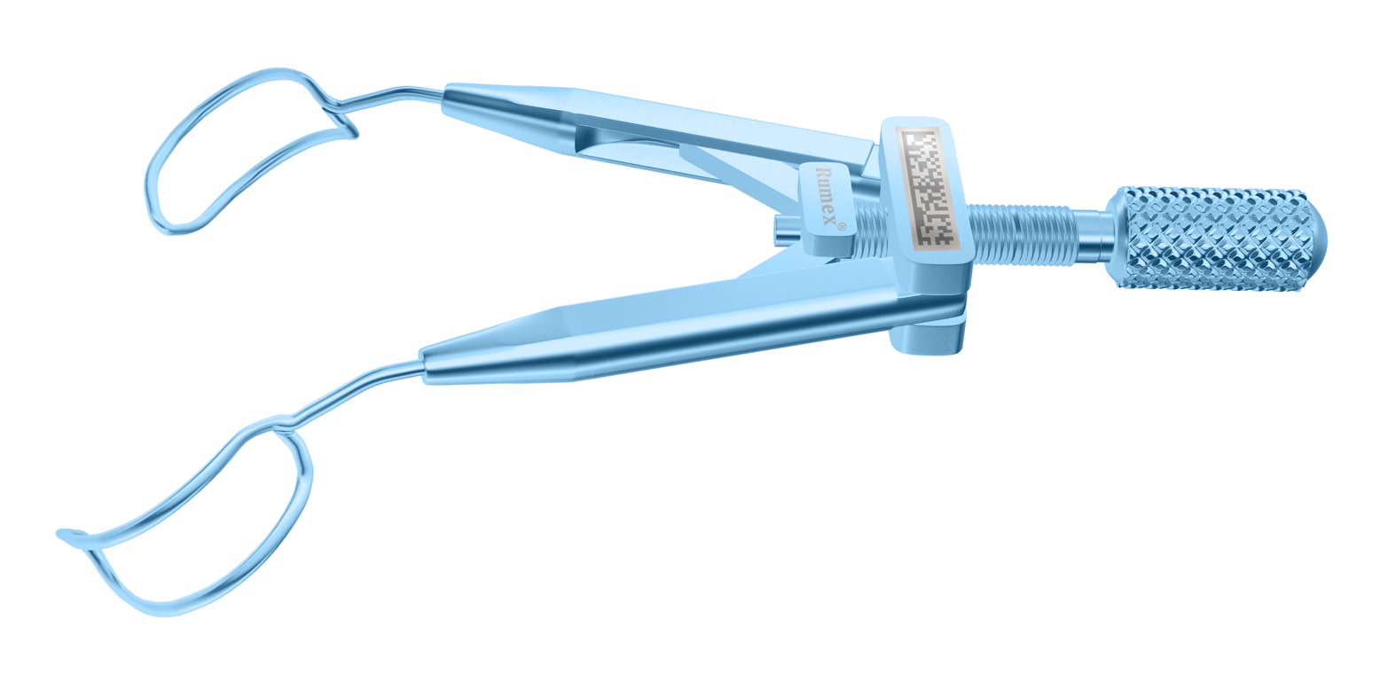 Kershner reversible speculum showing fenestrated blades from a side angle, perfect for surgical use.