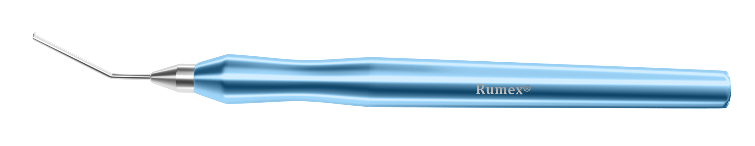 Titanium handle endothelial stripper viewed from the side, showcasing its length and design.
