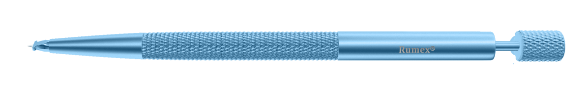 Close-up of the TitanEdge diamond knife showing the 20° trifacet blade for limbal relaxing incisions