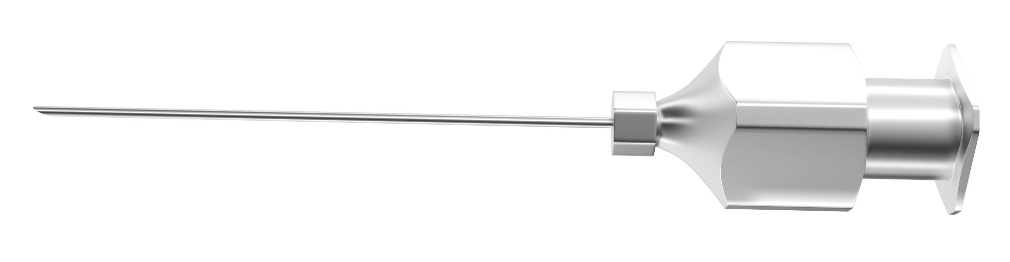 Close-up of Atkinson retrobulbar needle showing 23G precision tip – ideal anesthetic needle for eye injections