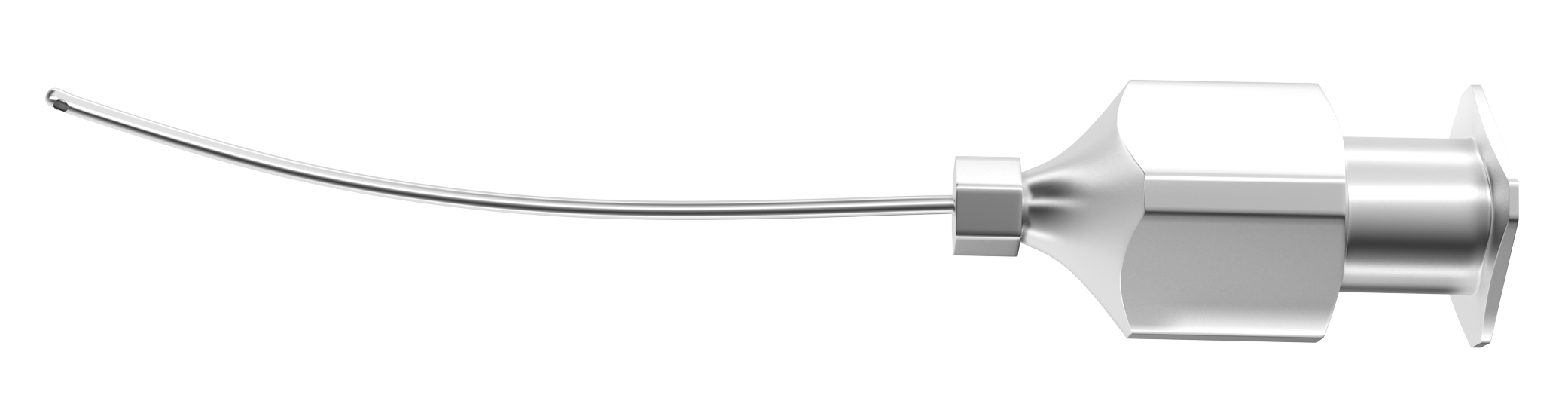 Curved Sub-Tenon's anesthesia cannula showcasing three ports, designed for effective anesthetic delivery during eye procedures.