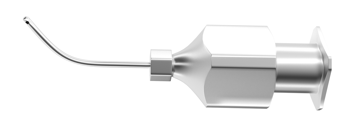 Close-up view of the premium 23 gauge Simcoe cortex extractor cannula, showing its precision tip.
