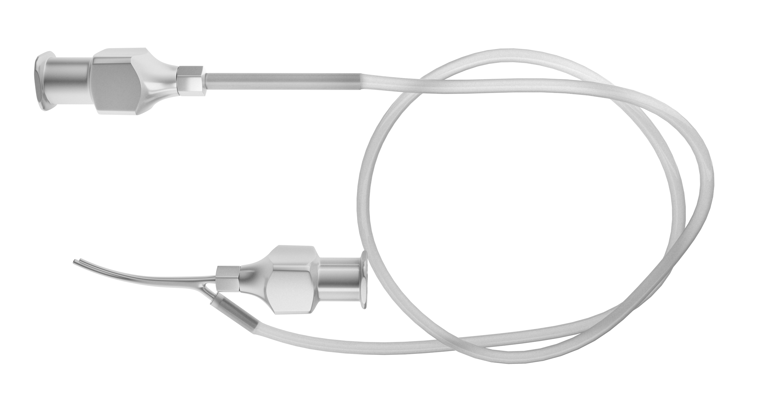 Silicone surgical cannula with side opening for infusion, angled view