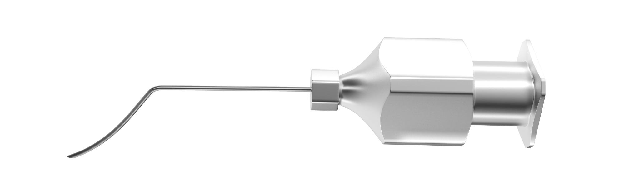 Close-up of Slade LASIK cannula tip showing its flattened, spatulated design – ideal eye surgery tool