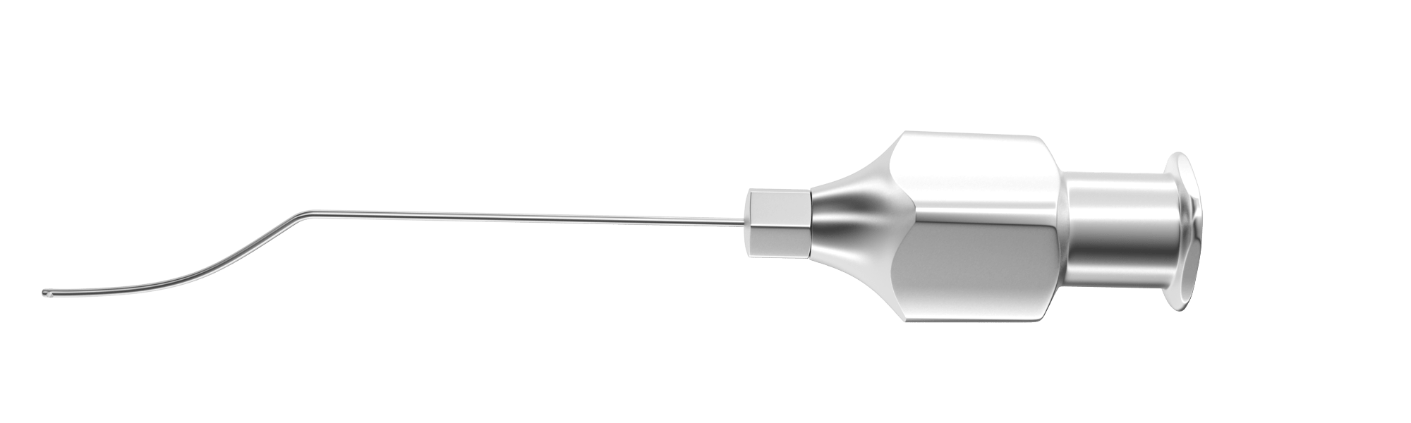 Close-up of the Precision LASIK irrigation cannula showing the 45° angled triport for optimal irrigation during LASIK surgery.