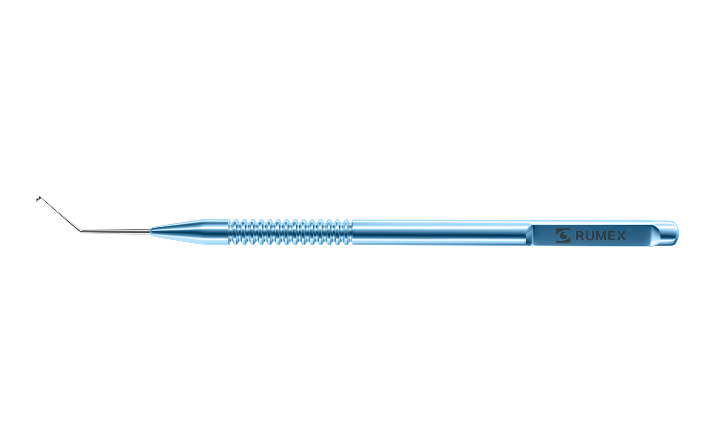 Precision phaco chopper with titanium handle from a side angle.