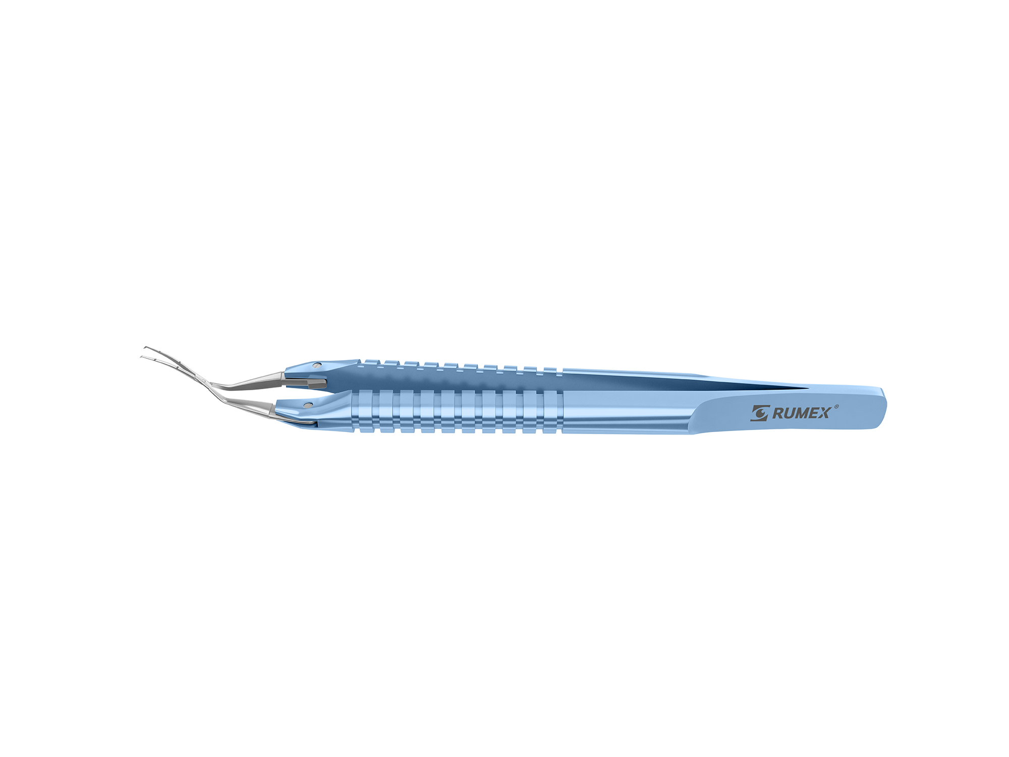 Titanium capsulorhexis forceps with scale for eye surgery from a top angle
