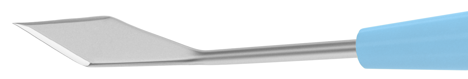 Close-up of a sterile disposable scleral knife with angled blade for eye surgery