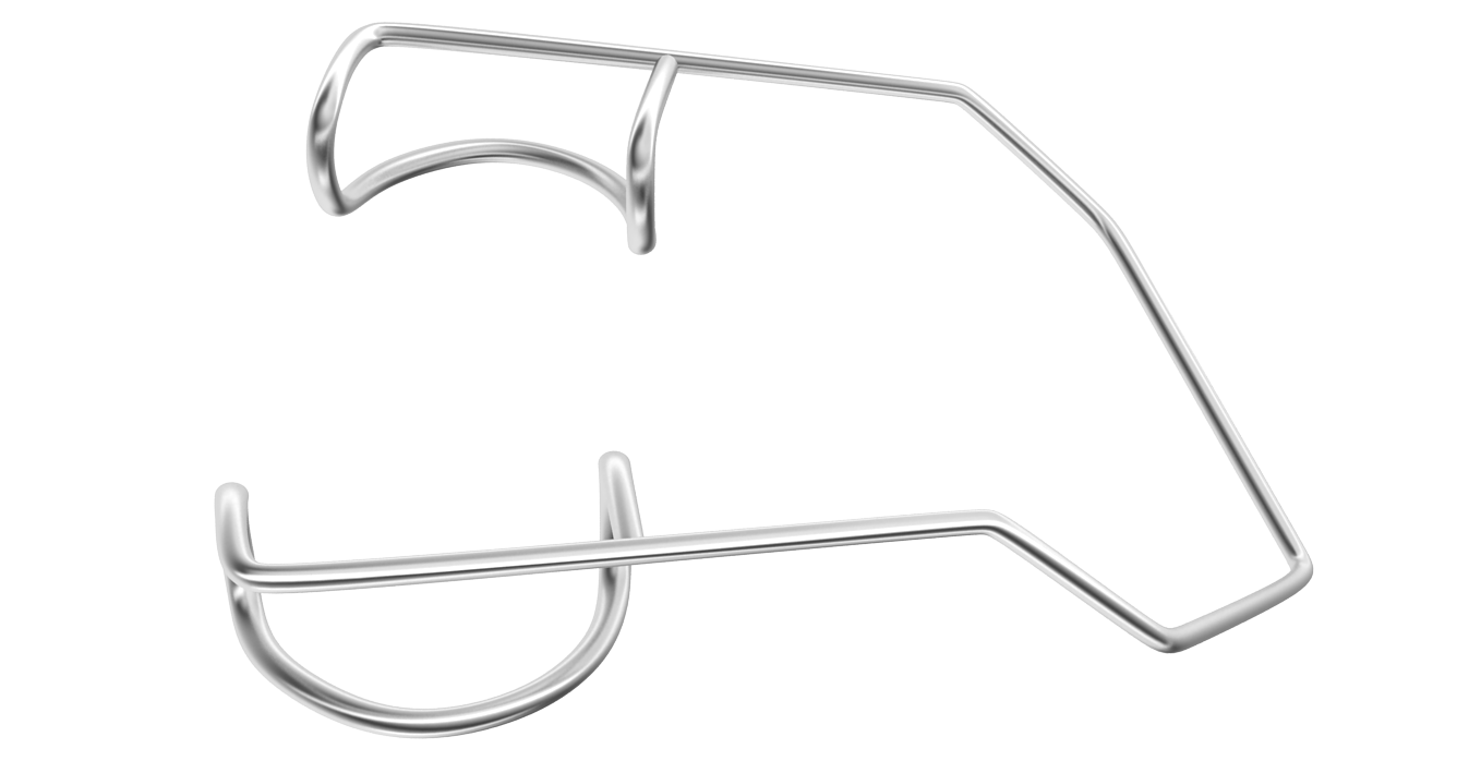 Sterile disposable Barraquer speculum for adult size procedures, showing the design and features.