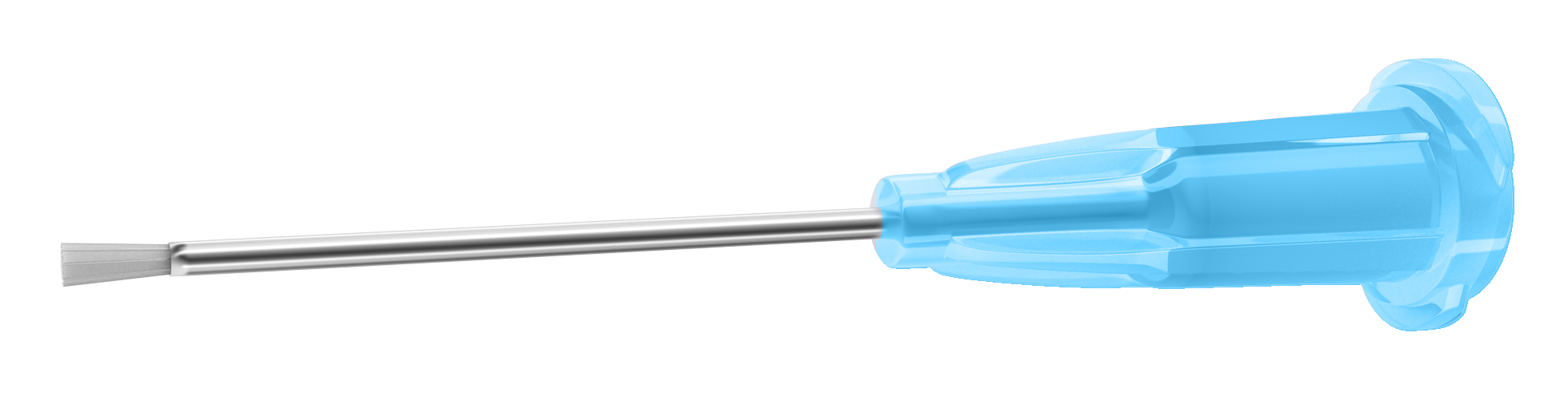 Close-up of premium 23G disposable brush tip cannula showing fine details