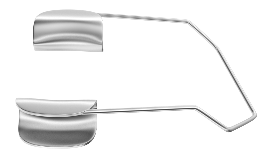 Close-up of Barraquer eye speculum for newborns, showcasing solid blades and stainless steel finish.