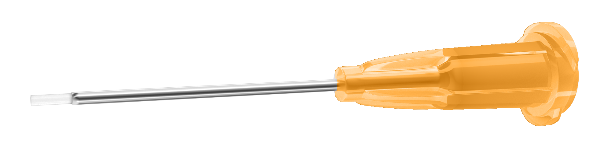 Close-up of VisionFlow 25G soft tip cannula showing flexible tip for subretinal fluid aspiration