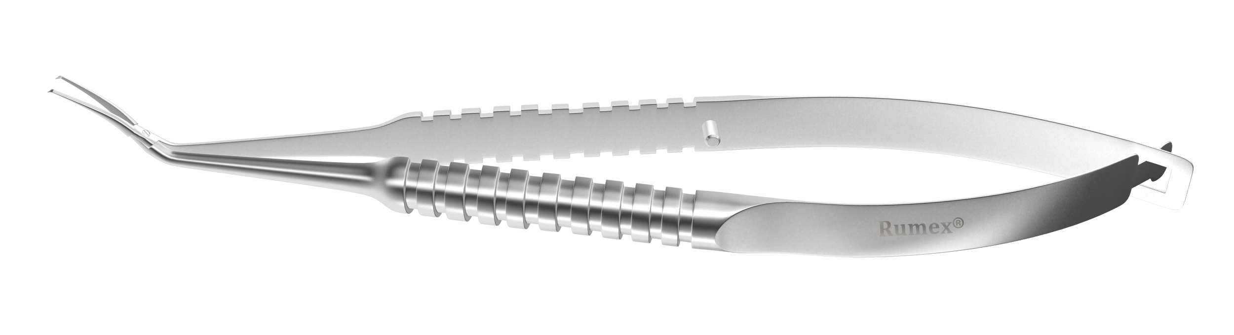 Inamura style capsulorhexis forceps showcasing curved jaws for precision.