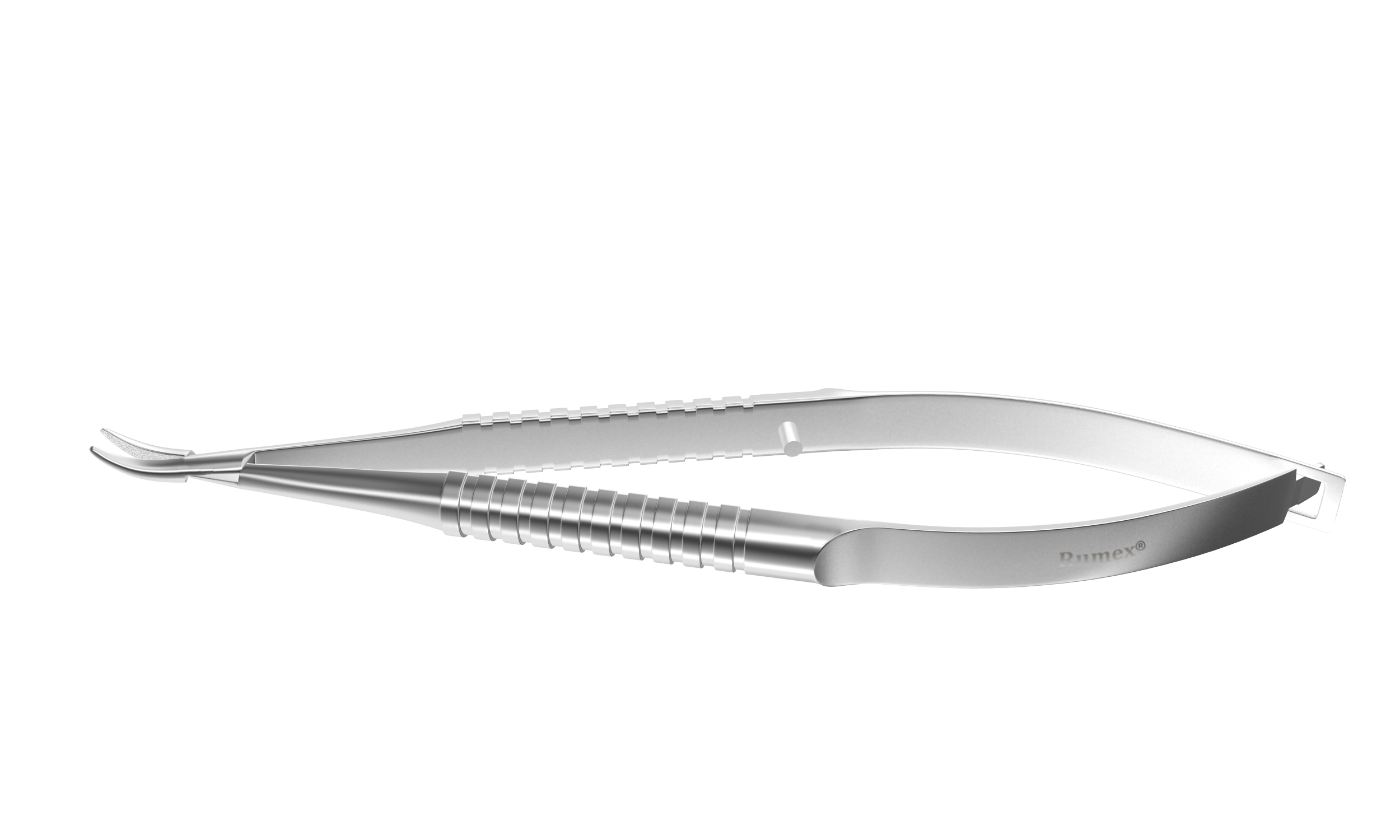 Close-up view of Precision Barraquer Needle Holder with tungsten carbide tips.